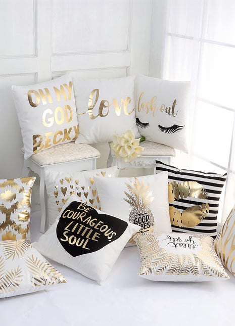 Bronzing Cushion Covers for Bedroom, Living Room and Dorm White Linen with Flexible Zipper 18’’ x 18’’ - Caroeas