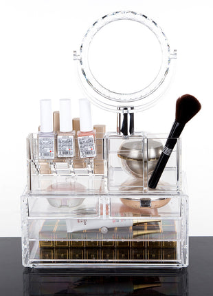 Makeup Vanity Organizer with Mirror to Keep Cosmetics Easy Access - Caroeas