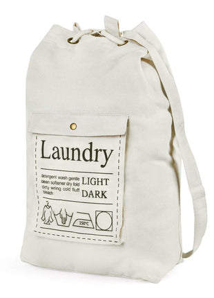 Laundry Bag Spacious Canvas Backpack with Adjustable Straps Travel Bag(White) - Caroeas