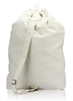 Laundry Bag Spacious Canvas Backpack with Adjustable Straps Travel Bag(White) - Caroeas