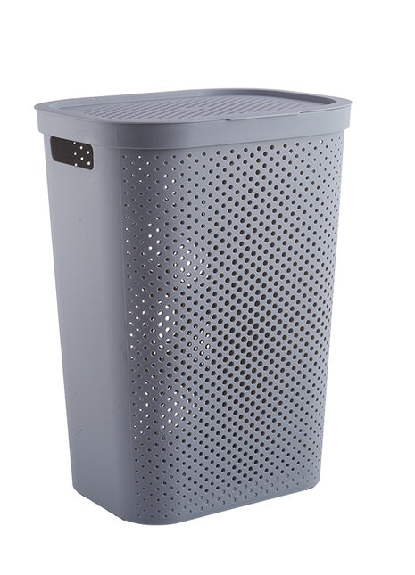 Large Plastic Laundry Hamper with Lid Breathable Laundry Basket with Airhole White & Grey - Caroeas