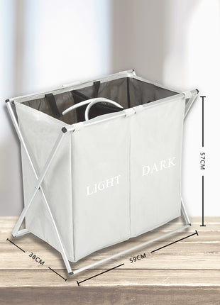 Foldable Laundry Hamper 2 Compartments Easy Sorting Increased Secure with Drawstring Closure - Caroeas