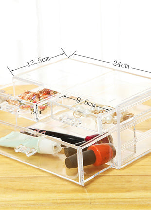 Sleek Platte Clear Makeup Organizer with Drawer for Jewelry Cosmetics and Crafts - Caroeas