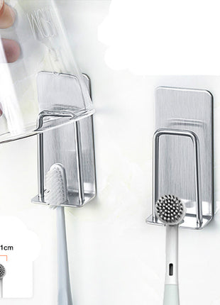 Wall Mounted Tooth Brush Holder & Cup Holder Silver Stainless Steel - Caroeas