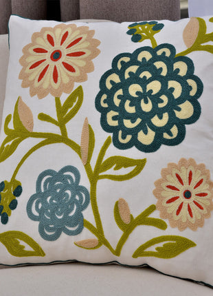 Embroidery Replacement Cushion Covers Flower Patterns Elegant Design 100% Cotton - Caroeas