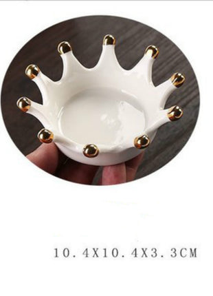 Ceramic Dish Jewelry Tray Organizer with Leaf, Crown and Pineapple Designs Available for Home - Caroeas