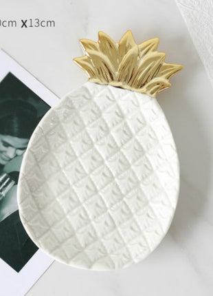 Ceramic Dish Jewelry Tray Organizer with Leaf, Crown and Pineapple Designs Available for Home - Caroeas