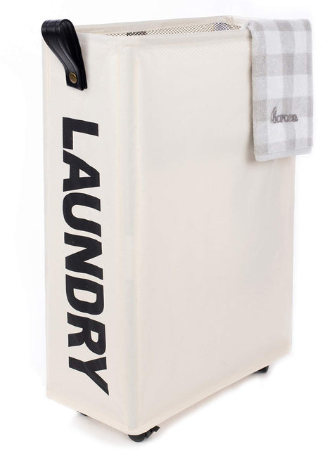 White Laundry Basket Clothes Basket with Lid Rolling Hamper | Caroeas