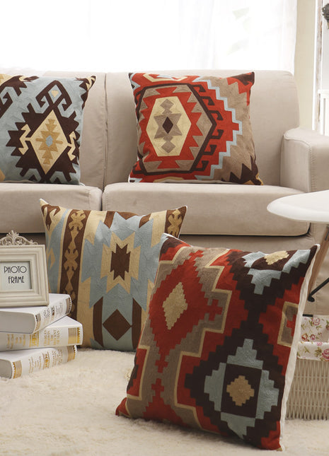 Embroidery Throw Pillow Covers Natural Cotton Soft Touch for Patio and Living Room - Caroeas