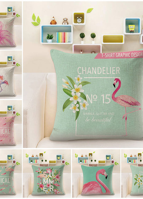 Lovely Cushion Covers with Pink Flamingo and Soft Linen Surface 18 x18 Suitable for Bedroom and Living Room - Caroeas
