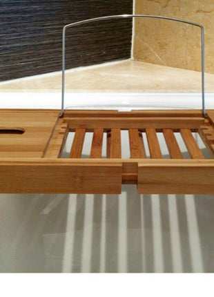 Bamboo Bathroom Tray Adjustable Bathtub Reading Tray (Nature) - Caroeas