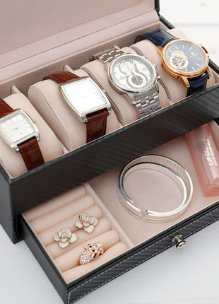Large Watch Box Double Layers with Suede Lining for Better Protection - Caroeas