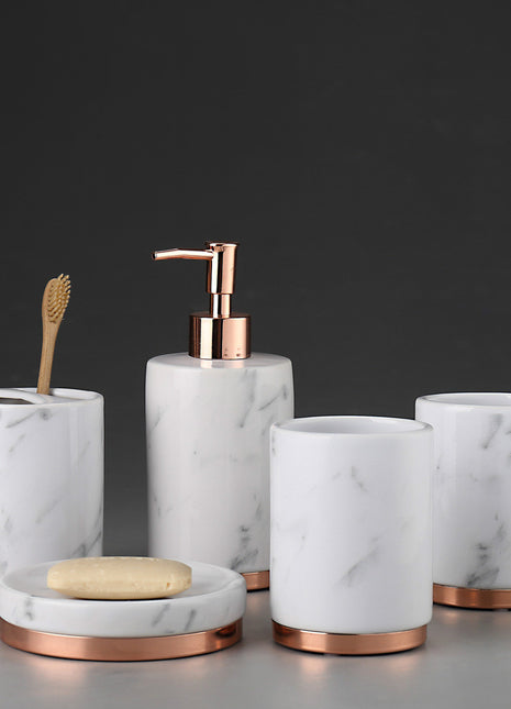 Marble Pattern Porcelain Bathroom Accessories Tray for Storage Soap and Toothbrushes - Caroeas