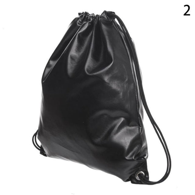black faux leather drawstring backpack Backpack Drawstring Laundry Bag Sports Gym Bag for Clothing