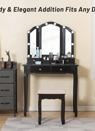 Makeup Vanity with Drawers and Stool Dresser with Lights and Mirror Caroeas Makeup Vanity with Drawers and Stool Dresser with Lights and Mirror Caroeas